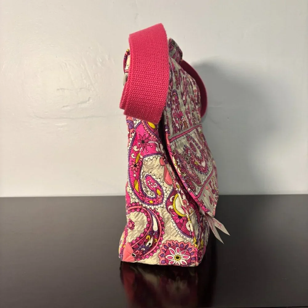 Vera Bradley Paisley Meets Plaid Pink and Gray Quilted Messenger Bag